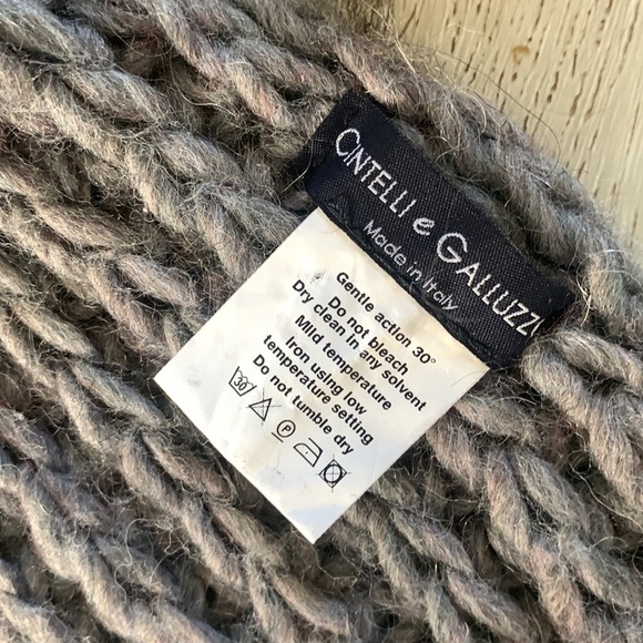 Cintelli e Galluzzo Italian Wool Blend Scarf Gray oversized braided fringe Italy - Picture 3 of 6